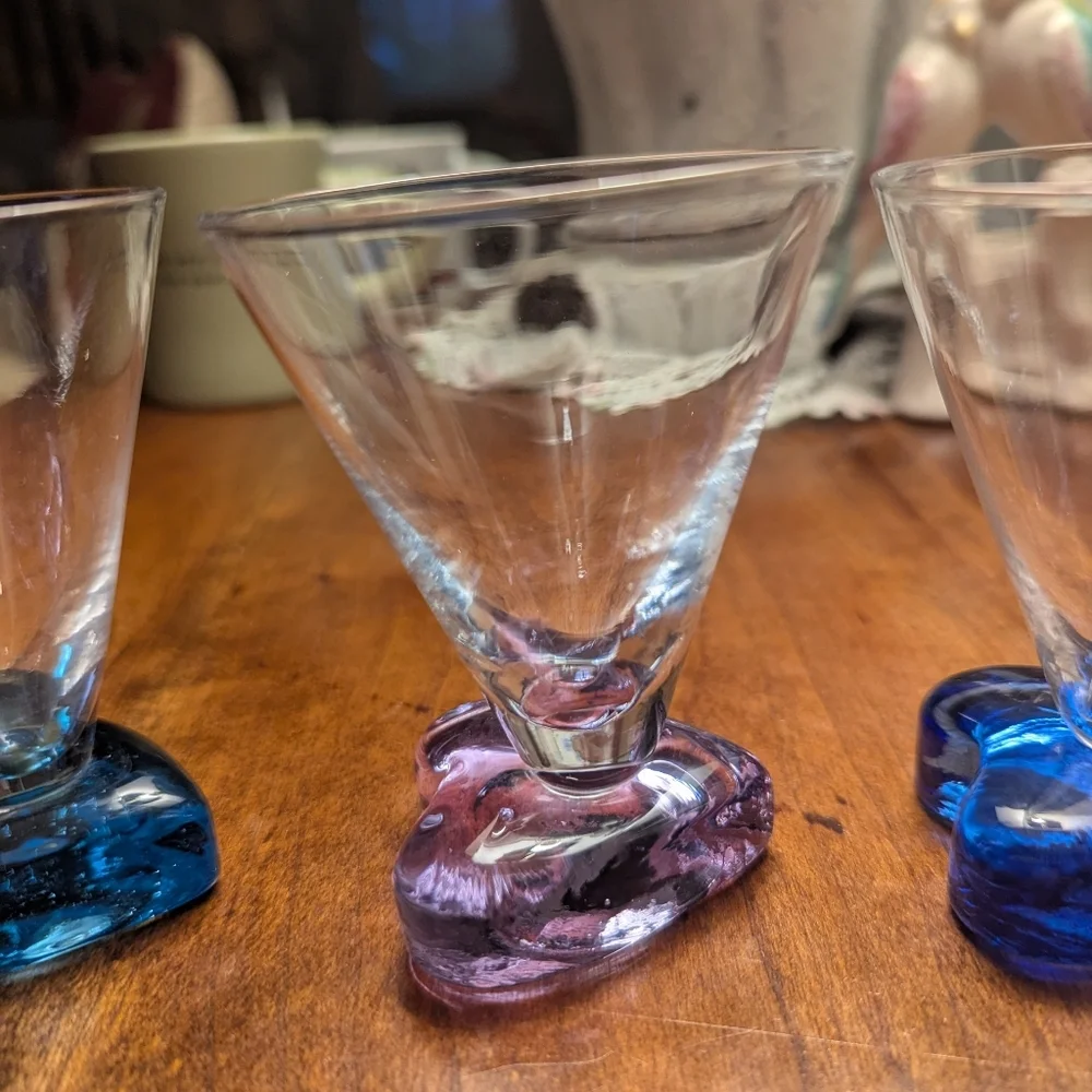Artisan 3 Glasses Drinkware Set Blue Lavender Purple Accents Circleware
